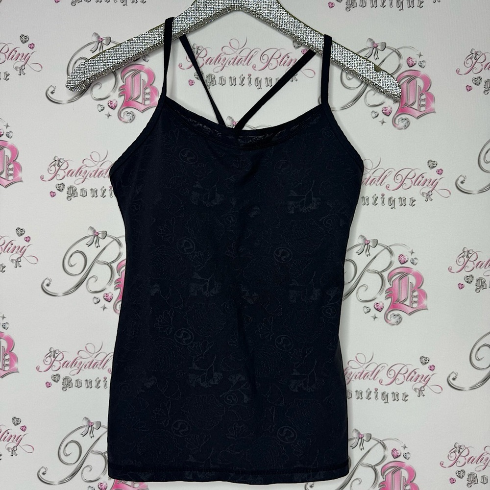 Lululemon tank top seashell 🐚 beach ocean theme black with mesh chest accent